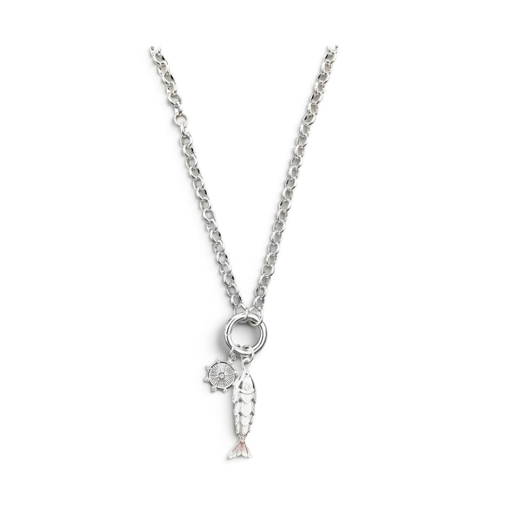 Silver Helios & Fish Necklace