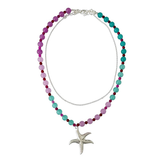 Silver Starfish LAYERED Beaded Necklace