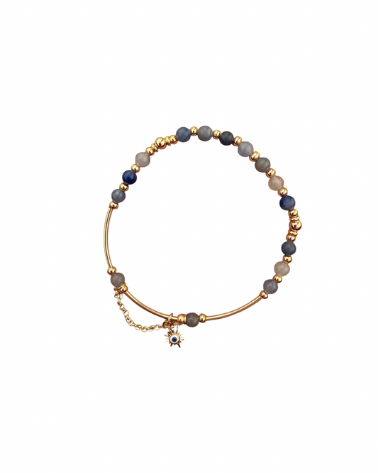 Gold Blue Aventurine & Solis Beaded Bracelet