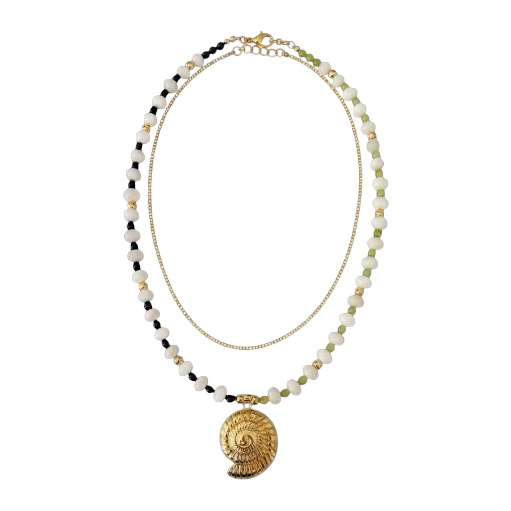 Gold Nautilus LAYERED Beaded Necklace