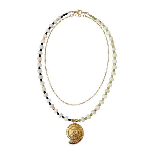 Gold Nautilus LAYERED Beaded Necklace