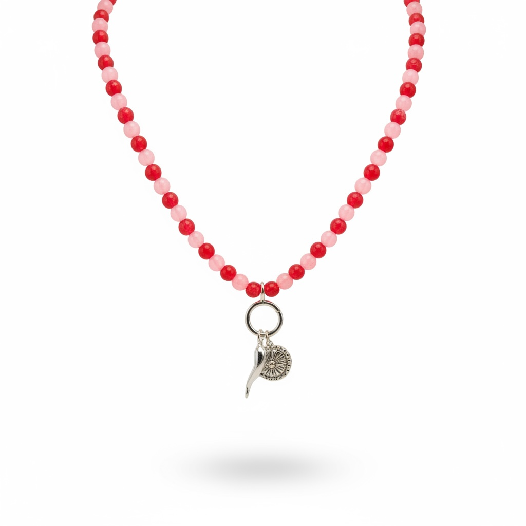 Silver Cornicello & Rosetta Beaded Necklace