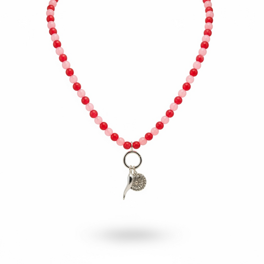 Silver Cornicello & Rosetta Beaded Necklace