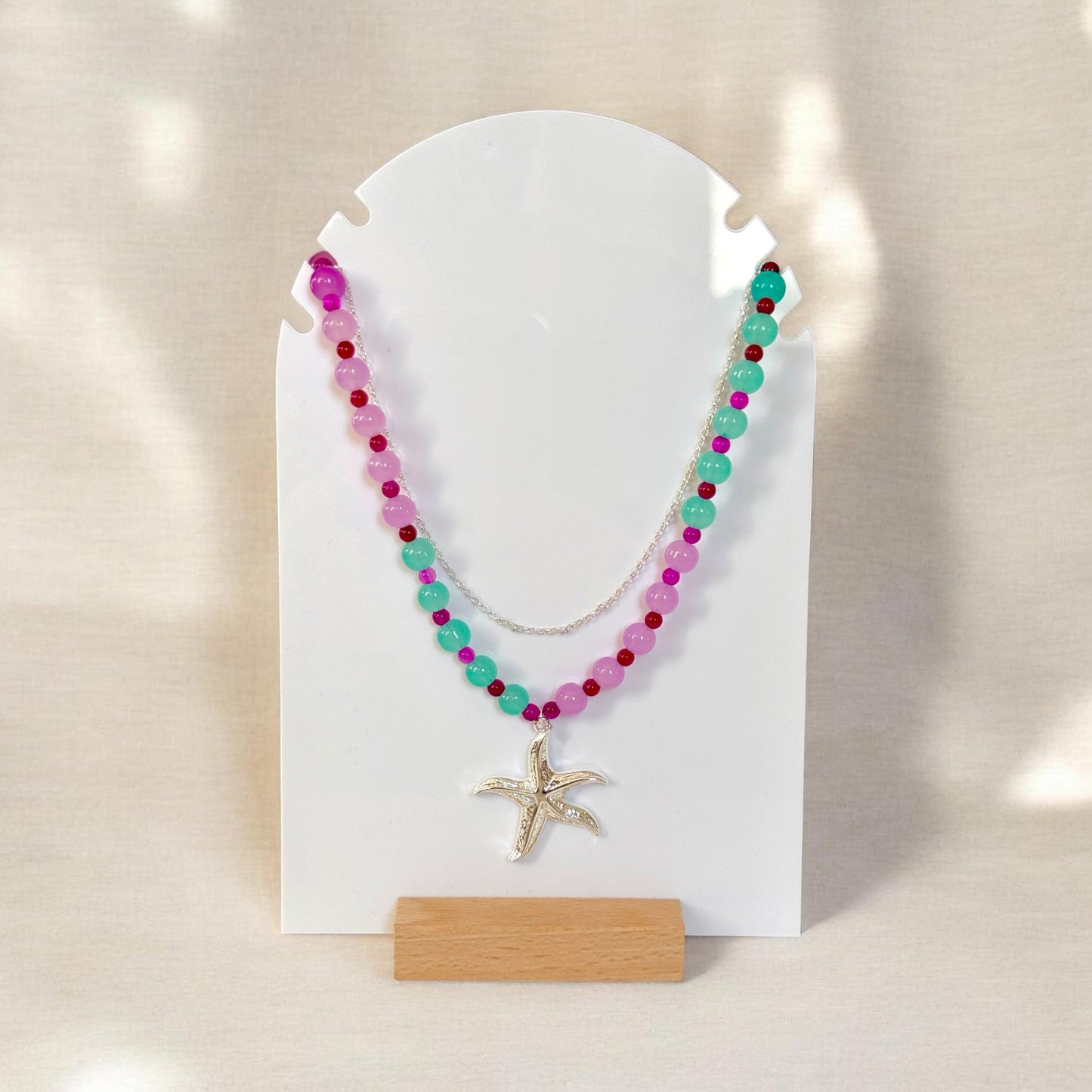 Silver Starfish LAYERED Beaded Necklace