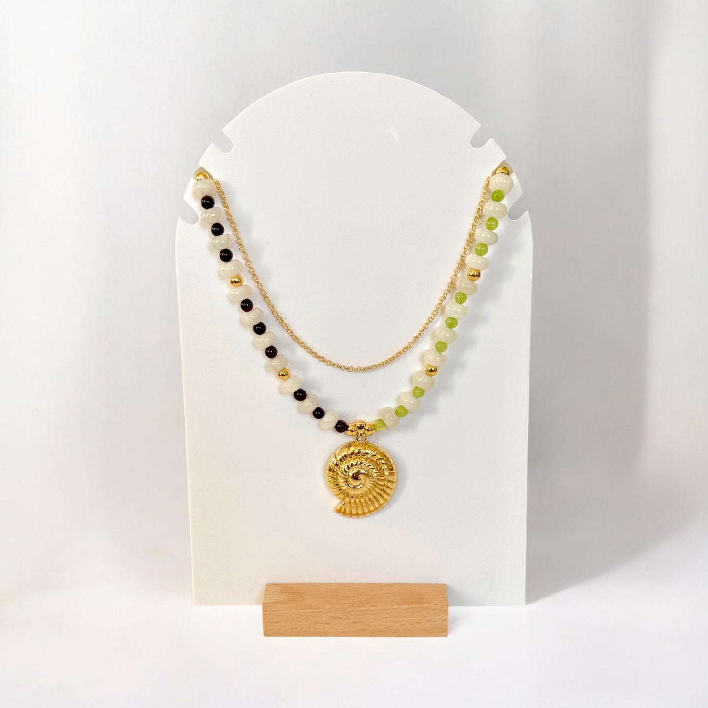 Gold Nautilus LAYERED Beaded Necklace